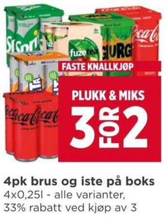 Meny 4pk brus og iste på boks tilbud