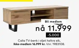 Skeidar Calia tv-benk i oljet heltre eik tilbud