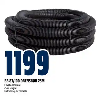 Obs Bygg Bb 83/100 drensrør 25m tilbud