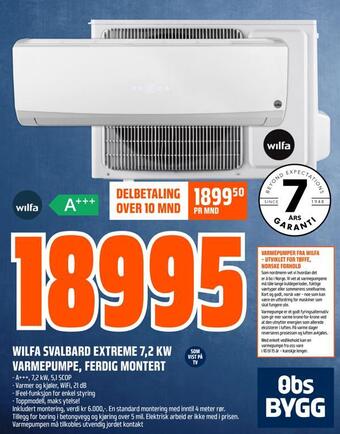 Obs Bygg Wilfa svalbard extreme 7,2 kw varmepumpe, ferdig montert tilbud