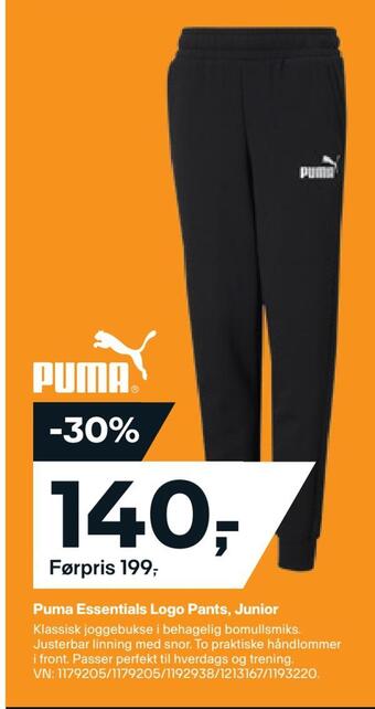 XXL Sport Puma essentials logo pants, junior tilbud