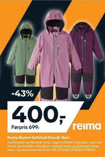 XXL Sport Reima nummi softshell overall, barn tilbud