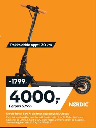 XXL Sport Nordic racer 850 n, elektrisk sparkesykkel, unisex tilbud