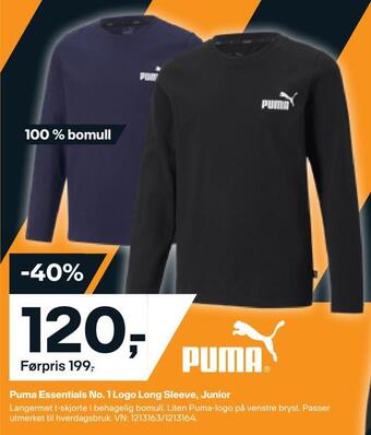 XXL Sport Puma essentials no. 1 logo long sleeve, junior tilbud