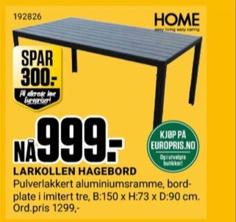 Europris Home hagebord tilbud