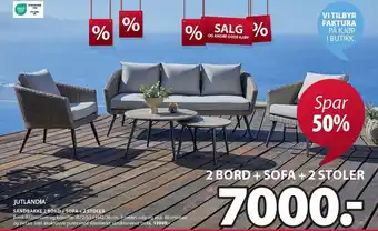 JYSK JUTLANDIA SANDBAKKE 2 BORD+SOFA +2 STOLER tilbud