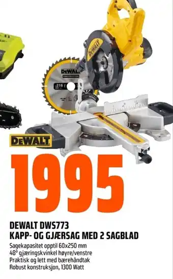 Coop Obs DEWALT DWS773 KAPP- OG GJÆRSAG MED 2 SAGBLAD tilbud