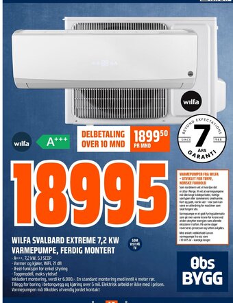 Coop Obs WILFA SVALBARD EXTREME 7,2 KW VARMEPUMPE, FERDIG MONTERT tilbud