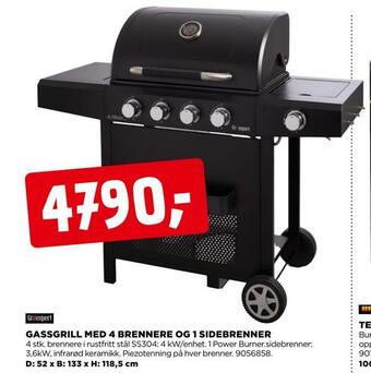jem & fix Gassgrill med 4 brennere og 1 sidebrenner tilbud