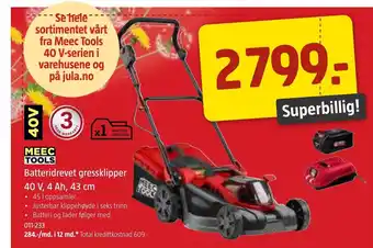 Jula Batteridrevet gressklipper 40 V, 4 Ah, 43 cm tilbud