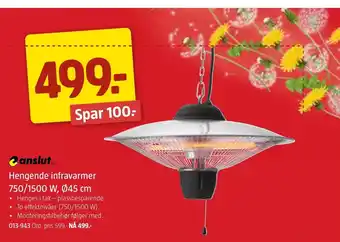 Jula Hengende infravarmer 750/1500 W, Ø45 cm tilbud