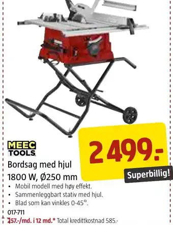 Jula Bordsag med hjul 1800 W, Ø250 mm tilbud