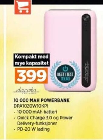 POWER 10 000 MAH POWERBANK DPA1020W10KPI tilbud