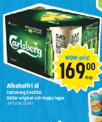Alkoholfri öl Carlsberg 24x33cl Gäller original och hoppy lager
