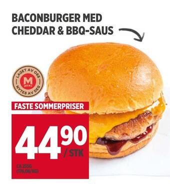 Meny Baconburger med cheddar & bbq-saus tilbud