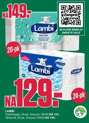Europris LAMBI Toalettpapir, 24-pk. tilbud