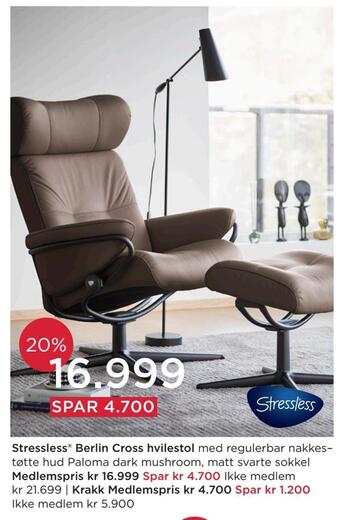 Møbelringen Stressless® berlin cross hvilestol tilbud