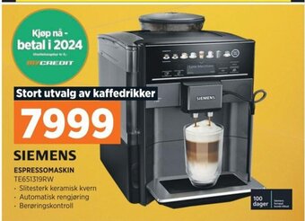 POWER SIEMENS ESPRESSOMASKIN TE651319RW tilbud