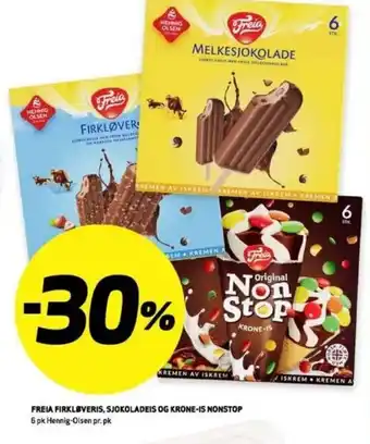 Bunnpris FREIA FIRKLØVERIS, SJOKOLADEIS OG KRONE-IS NONSTOP tilbud