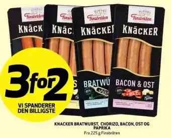 Bunnpris KNACKER BRATWURST, CHORIZO, BACON, OST OG PAPRIKA tilbud