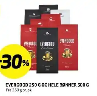 Bunnpris EVERGOOD 250 G OG HELE BØNNER 500 G tilbud