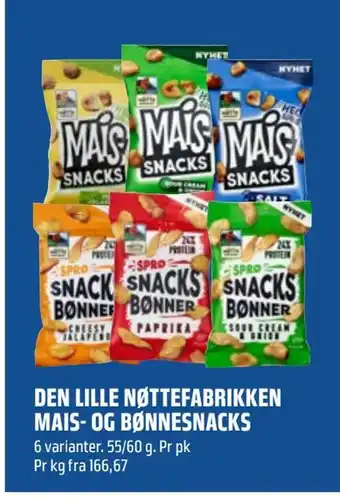 Coop Obs Den lille nøttefabrikken mais- og bønnesnacks tilbud