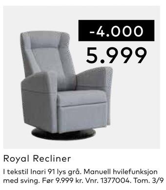 Skeidar Royal recliner tilbud