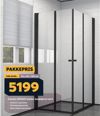 Megaflis Celeste mh200 leddet dusjhjørne sort tilbud