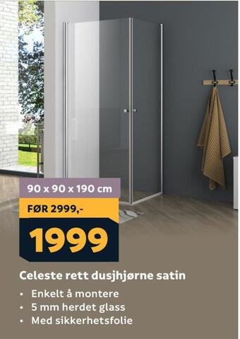 Megaflis Celeste rett dusjhjørne satin tilbud