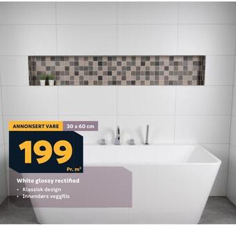 Megaflis White glossy rectified tilbud