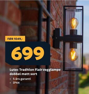 Megaflis Lutec tradition flair vegglampe dobbel matt sort tilbud