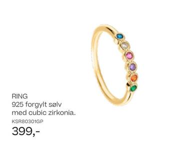 Bjørklund Ring 925 forgylt sølv med cubic zirkonia tilbud