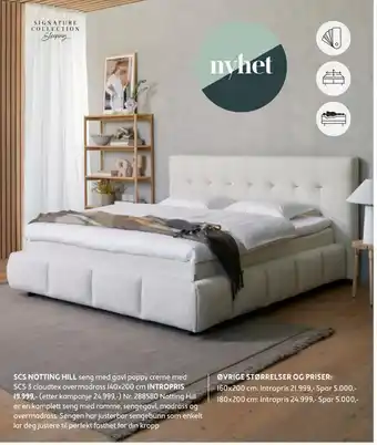 Bohus Scs notting hill seng med gavl poppy creme med scs 3 cloudtex overmadrass tilbud