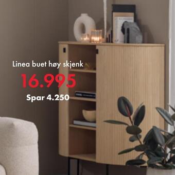 Fagmøbler Linea buet høy skjenk tilbud