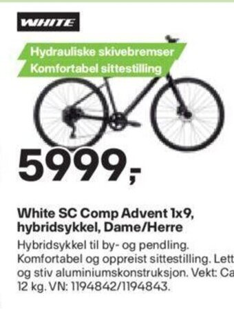 XXL Sport White SC Comp Advent 1x9, hybridsykkel, Dame/Herre tilbud