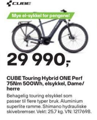 XXL Sport CUBE Touring Hybrid ONE Perf 75Nm 500Wh, elsykkel, Dame/ herre tilbud