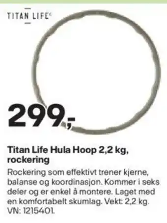 XXL Sport Titan Life Hula Hoop 2,2 kg, rockering tilbud