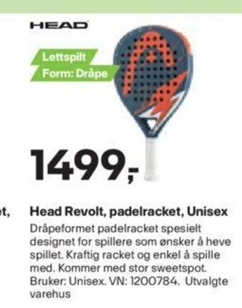 XXL Sport Head Revolt, padelracket, Unisex tilbud