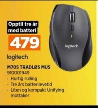 POWER logitech M705 TRÅDLØS MUS 910001949 tilbud