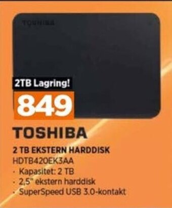 POWER TOSHIBA 2 TB EKSTERN HARDDISK HDTB420EK3AA tilbud