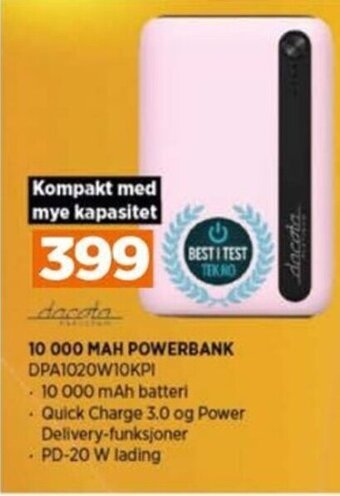 POWER 10 000 MAH POWERBANK DPA1020W10KPI tilbud