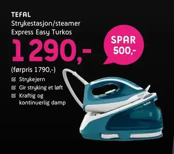 ELON Tefal strykestasjon/steamer express easy turkos tilbud