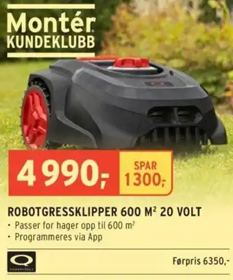Montér ROBOTGRESSKLIPPER 600 M² 20 VOLT tilbud