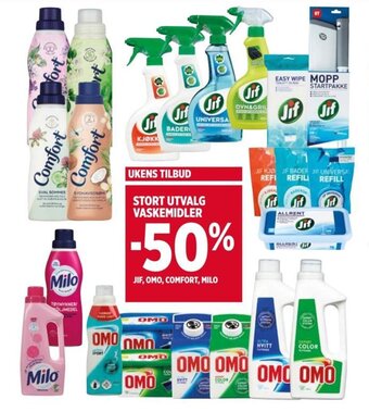 Meny STORT UTVALG VASKEMIDLER JIF, OMO, COMFORT, MILO tilbud