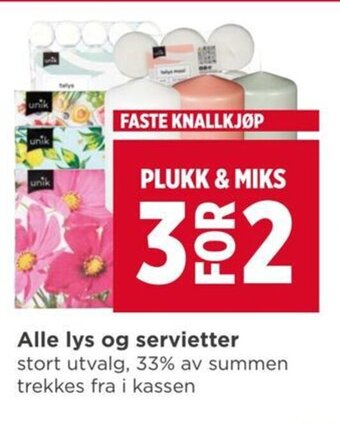 Meny Alle lys og servietter tilbud