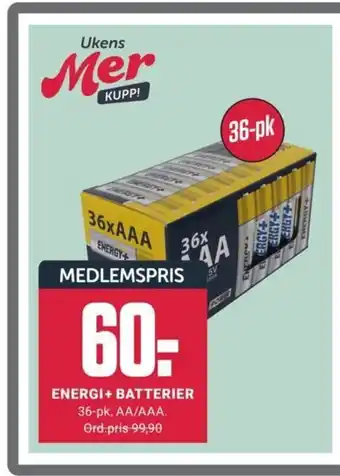 Europris ENERGI+ BATTERIER 36-pk, AA/AAA. tilbud