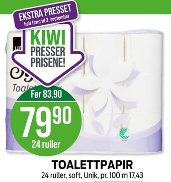Kiwi TOALETTPAPIR 24 ruller, soft, Unik tilbud