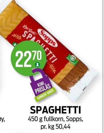 Kiwi SPAGHETTI 450 g fullkorn, Sopps tilbud