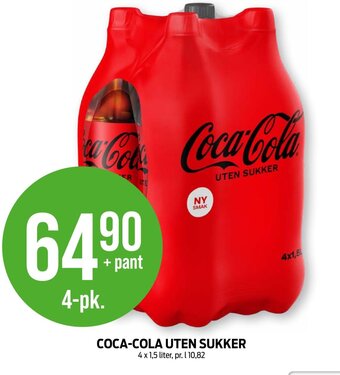Kiwi COCA-COLA UTEN SUKKER 4 x 1,5 liter tilbud