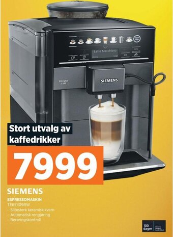 POWER SIEMENS ESPRESSOMASKIN TE651319RW tilbud